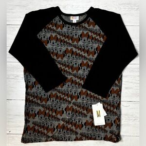NWT LuLaRoe Disney Minnie Mouse Raglan Top Women’s Medium Blk Long Sleeve Shirt